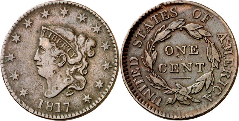 Estados Unidos. 1817. 1 centavo. (KM. 15). 13 estrellas. CU. 10,68 g. MBC+.