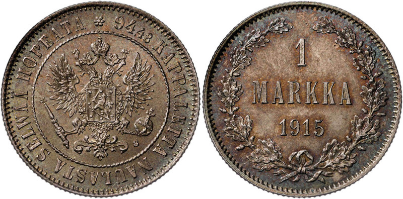 Finlandia. 1915. Nicolás II. 1 marco. (KM. 3.2). AG. 5,19 g. S/C.