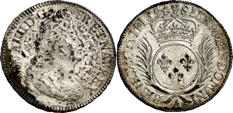 Francia. 1694. Luis XIV. A (París). 1/2 ecu. (KM. falta) (Gadoury 185). Acuñada ...