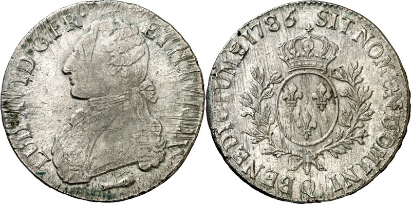 Francia. 1785. Luis XVI. Q (Perpignan). 1 ecu. (KM. 564.13). Rayitas de acuñació...