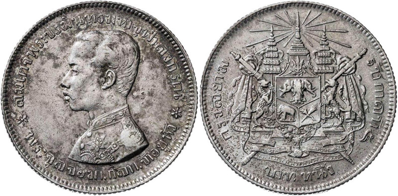 Tailandia. (1876-1900). Rama V. 1 baht. (KM. 34a). AG. 15,21 g. MBC+.