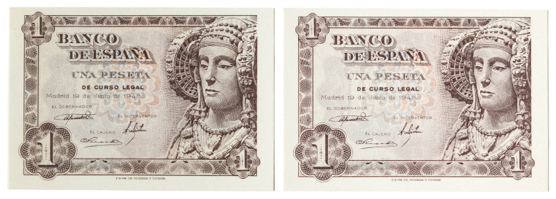 1948. 1 peseta. (Ed. 457a). 19 de junio, Dama de Elche. Pareja correlativa, seri...