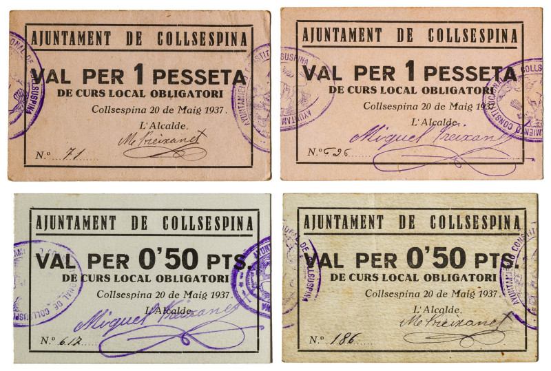 Collsuspina. 50 céntimos (dos) y 1 peseta (dos). (T. 998, 998a, 999 y 999a). 4 c...