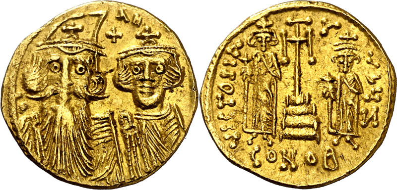 Constante II, Constantino IV, Heraclio y Tiberio (659-668). Constantinopla. Sóli...