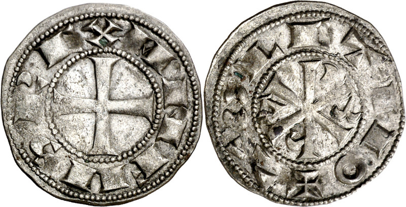 Alfonso VI (1073-1109). Toledo. Dinero. (AB. 5). Anv.: Cruz. NFVS REX. Rev.: Cri...