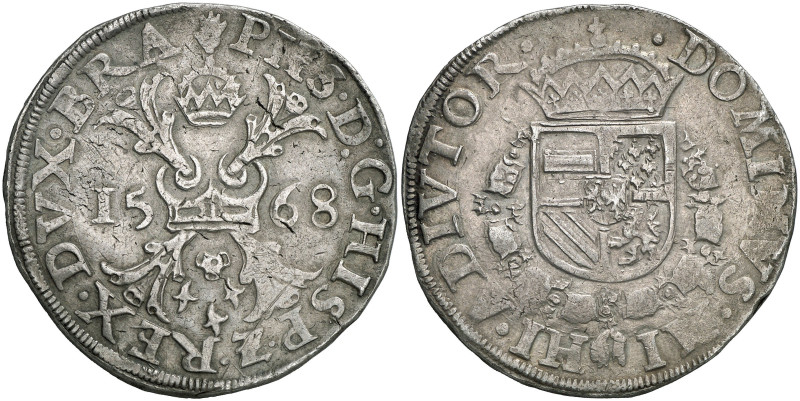 1568. Felipe II. Amberes. 1 escudo de Borgoña. (Vti. 1305) (Vanhoudt 290.AN). Es...