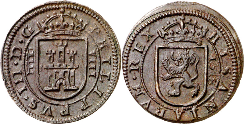 1618. Felipe III. Segovia. 8 maravedís. (AC. 338). Bella. 6,13 g. EBC. 

1618....