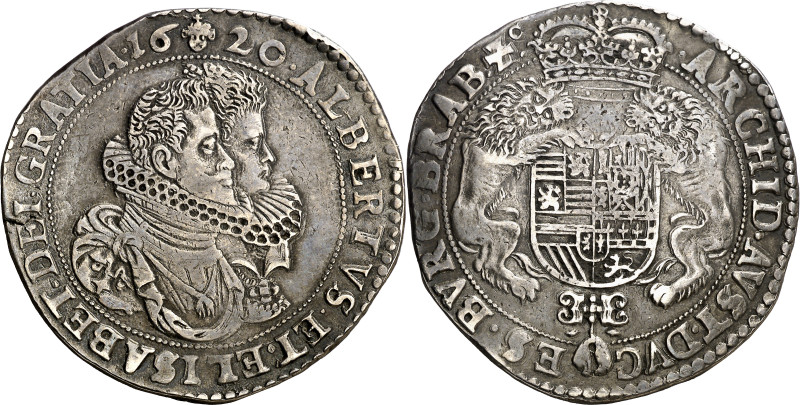 1620. Alberto e Isabel. Bruselas. 1 ducatón. (Vti. 395). Atractiva.32,18 g. MBC+...