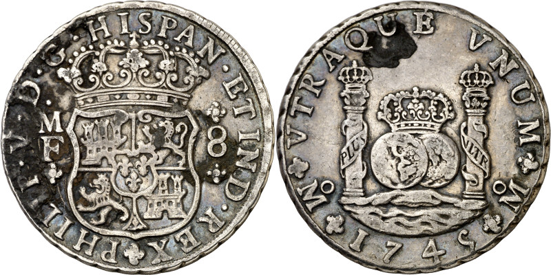 1745. Felipe V. México. MF. 8 reales. (AC. 1468). Columnario. Manchitas. 26,74 g...