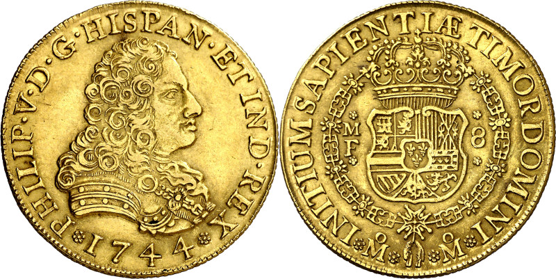 1744. Felipe V. México. MF. 8 Escudos. (AC. 2249) (Cal.Onza 442). Rara. 26,97 g....