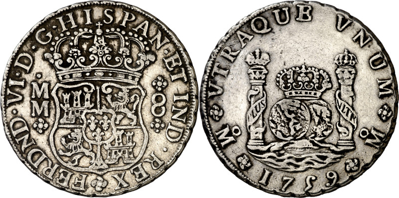 1759. Fernando VI. México. MM. 8 reales. (AC. 495). Columnario. 26,96 g. MBC. 
...