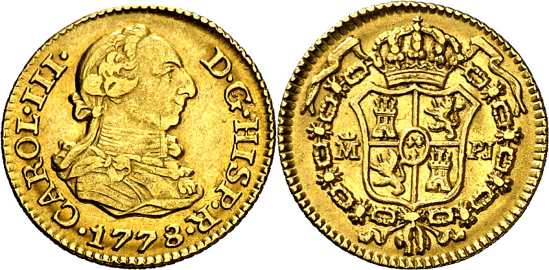 1778. Carlos III. Madrid. PJ. 1/2 escudo. (AC. 1267). 1,79 g. MBC+/EBC-. 

177...