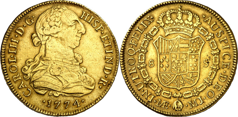 1774. Carlos III. Lima. MJ. 8 escudos. (AC. 1934) (Cal.Onza 697). Prueba de oro ...