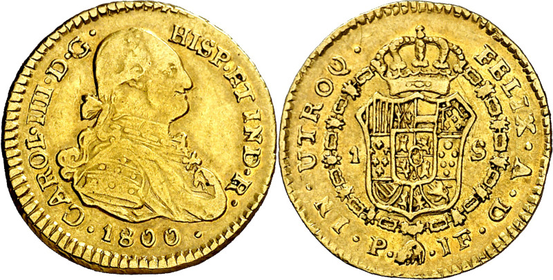 1800. Carlos IV. Popayán. JF. 1 escudo. (AC. 1159) (Restrepo 85-18). Escasa. 3,3...