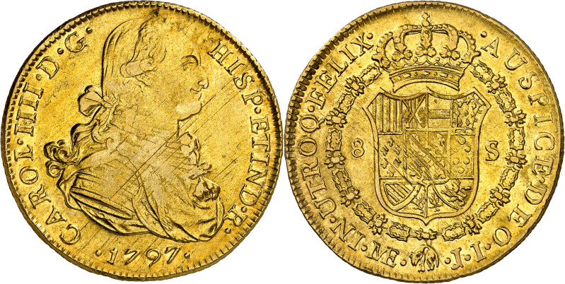 1797. Carlos IV. Lima. JI. 8 escudos. (AC. 1596) (Cal.Onza 989). Acuñación floja...