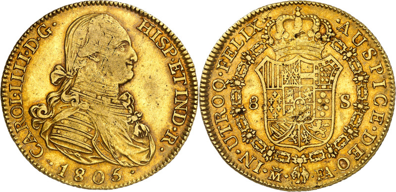 1805. Carlos IV. Madrid. FA. 8 escudos. (AC. 1626) (Cal.Onza 1014). Pátina de mo...