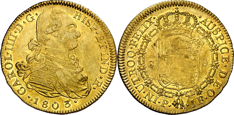 1803. Carlos IV. Popayán. JF. 8 escudos. (AC. 1677) (Cal.Onza 1066) (Restrepo 98...