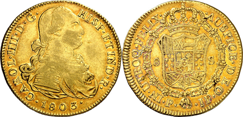 1803. Carlos IV. Popayán. JF. 8 escudos. (AC. 1677) (Cal.Onza 1066) (Restrepo 98...