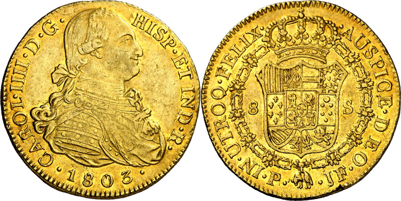 1803. Carlos IV. Popayán. JF. 8 escudos. (AC. 1677) (Cal.Onza 1066) (Restrepo 98...