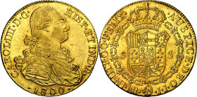 1800. Carlos IV. Santa Fe de Nuevo Reino. JJ. 8 escudos. (AC. 1736) (Cal.Onza 1134) (Restrepo 97-23). Parte de brillo original. 27,02 g. EBC-/EBC.