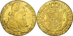 1802. Carlos IV. Santa Fe de Nuevo Reino. JJ. 8 escudos. (AC. 1740) (Cal.Onza 1138) (Restrepo 97-27). 26,71 g. BC+.