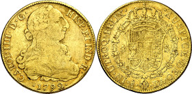 1792. Carlos IV. Santiago. DA. 8 escudos. (AC. 1757) (Cal.Onza 1156). 26,85 g. MBC-/MBC.