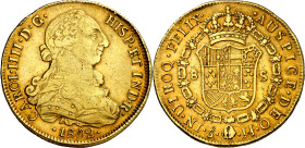 1802. Carlos IV. Santiago. JJ. 8 escudos. (AC. 1770) (Cal.Onza 1171). Leves golpecitos. Precioso color. 26,92 g. MBC/MBC+.