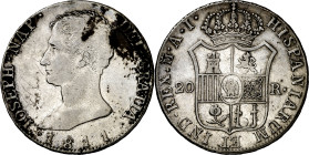 1811. José Napoleón. Madrid. AI. 20 reales. (AC. 41). Águila pequeña. Manchitas. 26,98 g. MBC.