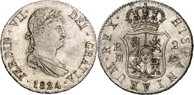 1824. Fernando VII. Madrid. AJ. 2 reales. (AC. 840). Buen ejemplar. 5,92 g. EBC-.