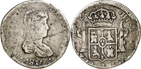 1816. Fernando VII. Durango. MZ. 8 reales. (AC. 1191). Acuñación descuidada. Escasa. 26,76 g. BC+.