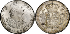 1810. Fernando VII. Guatemala. M. 8 reales. (AC. 1222). Busto de Carlos IV. Rara así. 27,04 g. MBC+/EBC.