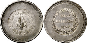 1823. Fernando VII. Mallorca. 5 pesetas. (AC. 1300). ... Y LA CONST. Golpecitos. 26,85 g. MBC-.