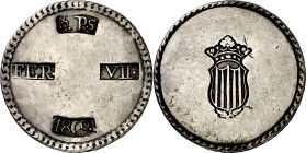 1809. Fernando VII. Tarragona. 5 pesetas. (AC. 1429). Escudo estrecho y largo. 26,56 g. MBC.