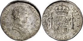 1821. Fernando VII. Zacatecas. RG. 8 reales. (AC. 1465). Parte de brillo original. 26,93 g. MBC+.