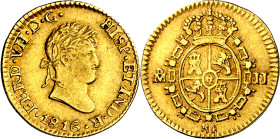 1816. Fernando VII. México. JJ. 1/2 escudo. (AC. 1490). Escasa. 1,71 g. MBC.