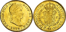 1814. Fernando VII. Cádiz. CJ. 2 escudos. (AC. 1585). Leves rayitas. Muy escasa. 6,71 g. EBC-/EBC.