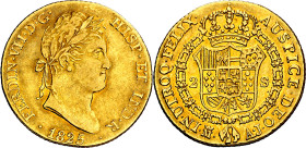 1825. Fernando VII. Madrid. AJ. 2 escudos. (AC. 1631). 6,74 g. MBC/MBC+.