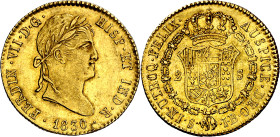 1830. Fernando VII. Sevilla. JB. 2 escudos. (AC. 1688). Hojita. 6,68 g. MBC+.