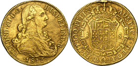 1813. Fernando VII. Santa Fe de Nuevo Reino. JF. 8 escudos. (AC. 1845) (Cal.Onza 1323) (Restrepo 127-15). Golpes. 27 g. MBC-.