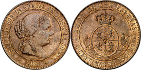 1866. Isabel II. Barcelona. 5 céntimos de escudo. (AC. 244). Sin OM. Brillo original. Escasa así. 12,33 g. EBC/EBC+. Ex M. Sisó 25/04/1986.