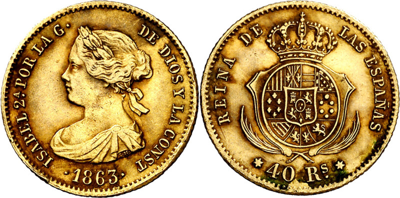 1863. Isabel II. Madrid. 40 reales. (AC. 682). 3,36 g. MBC. 

1863. Isabel II....