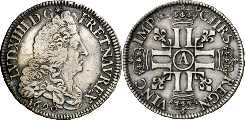 Francia. 1690. Luis XIV. A (París). 1/2 ecu. (KM. 273.1) (Gadoury 184). Acuñada ...