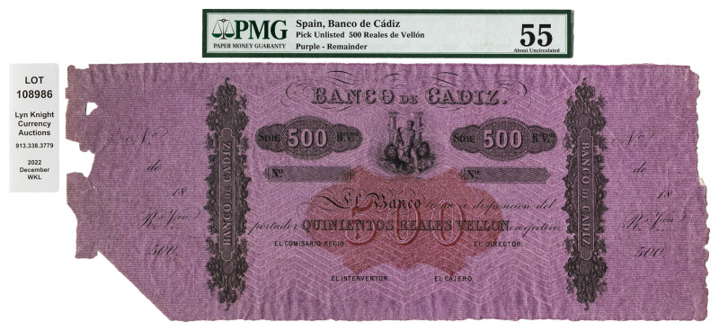 s/d. Banco de Cádiz. 500 reales de vellón. (Ed. 80 var) (Pick falta). Sin fecha....