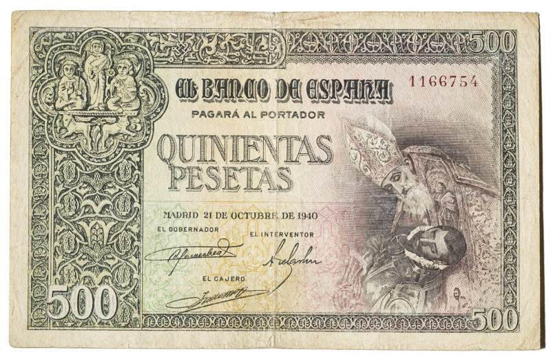 1940. 500 pesetas. (Ed. 444) (Pick 124a). 21 de octubre, El Entierro del Conde O...