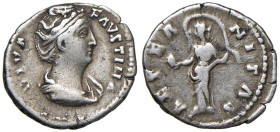 Faustina I (moglie di Marco Aurelio) Denario - Busto drappeggiato a d. - R/ L'Eternità stante a s. - RIC 351 AG (g 3,05)