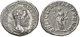 Macrino (217-218) Denario - Busto laureato a d. - R/ La Felicità stante a s. - RIC 60 AG (g 3,70)