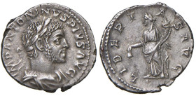 Elagabalo (218-222) Denario - Busto laureato a d. - R/ La Libertà stante a s. - RIC 107 AG (g 2,94)