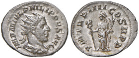 Filippo I (244-249) Antoniniano - Busto radiato a d. - R/ La Felicità stante a s. - RIC 3 AG (g 3,77)