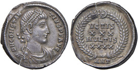 Costanzo II (337-361) Siliqua (o siliqua e mezzo) (Antiochia) Busto diademato a d. - R/ Scritta in corona - RIC 108 AG (g 3,05) Frattura del tondello