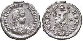 Valentiniano II (375-392) Siliqua (Aquileia) Busto diademato a d. - R/ Roma seduta a s. - RIC 15d AG (g 2,28) Ex Nomisma 24, lotto 316